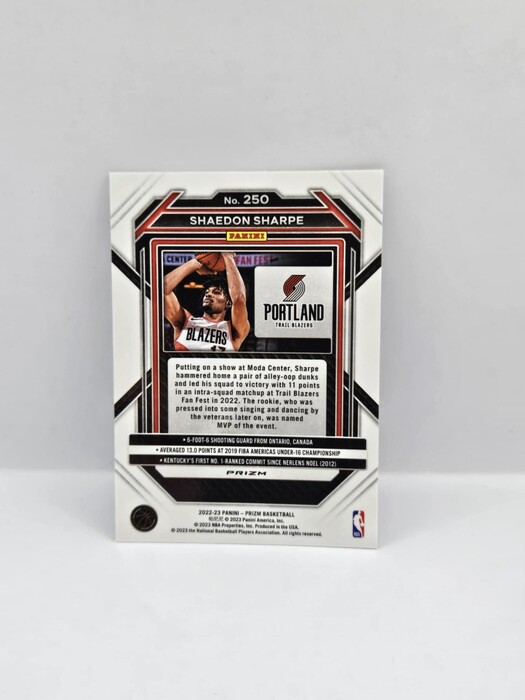 2022-23 Panini Prizm Basketball Shaedon Sharpe cracked ice rookie No.250