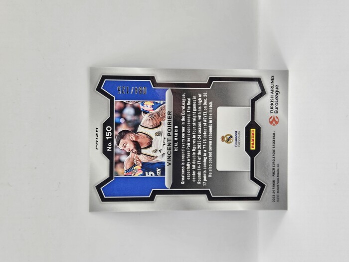 2023-24 Panini euroleague prizm Vincent Poirier blue cracked ice /125 No.150