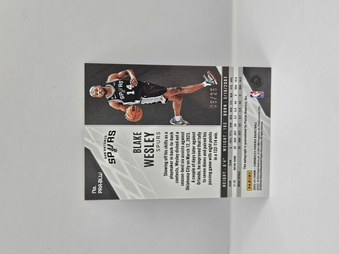 2022-23 Panini Chronicles Basketball Blake Wesley Phoenix Autograph /25 No.PRA-BLW