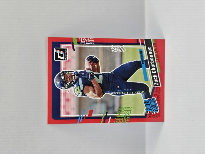 2023 Panini Donruss Footbal Zach Charbonnet Rated Rookie Red Press Proof No.392
