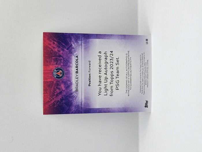 2024 Topps Paris Saint-Germain Bradley Barcola Pink Rookie autograph /99 No.LU-BB