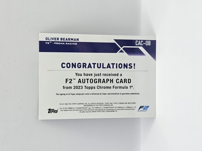 2023 Topps Chrome Formula 1 Oliver Bearman refractor autograph #CAC-OB