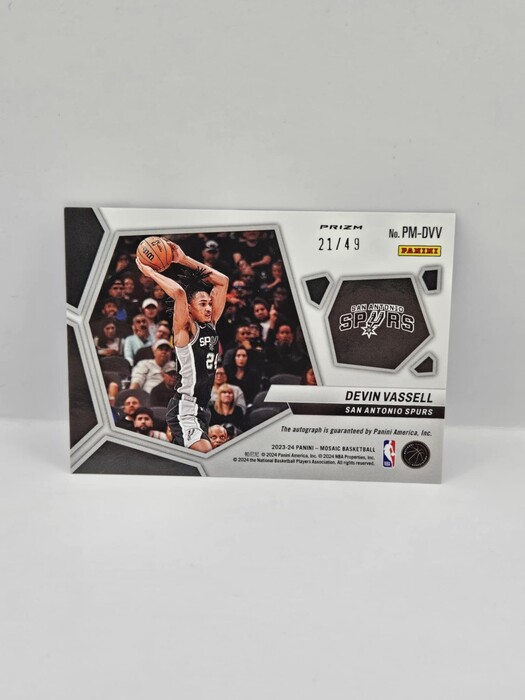 2023-24 Panini Mosaic Basketball  Devin Vassell Blue mosaic ''Pictographs'' Autograph /49 No.PM-DVV