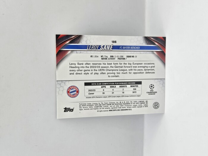 2024 Topps Chrome Soccer Leroy Sane Night Vision Ray Wave Refractors /225 No.186