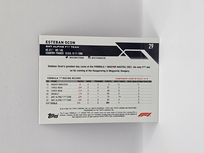 2023 Topps Chrome Formula 1 Esteban Ocon Orange Checker Flag /25 #29