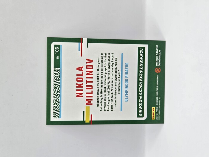 2023-24 Panini euroleague donruss Nikola Milutinov purple press proof /249 No.106