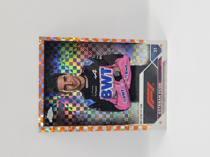 2023 Topps Chrome Formula 1 Esteban Ocon Orange Checker Flag /25 #29