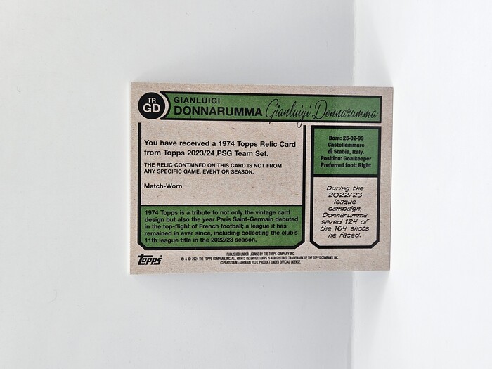 2024 Topps PSG Gianluigi Donnarumma Relic No.TR-GD