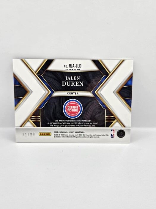 2022-23 Panini Select Jalen Duren Rookie jersey autograph /99 No.RJA-JLD