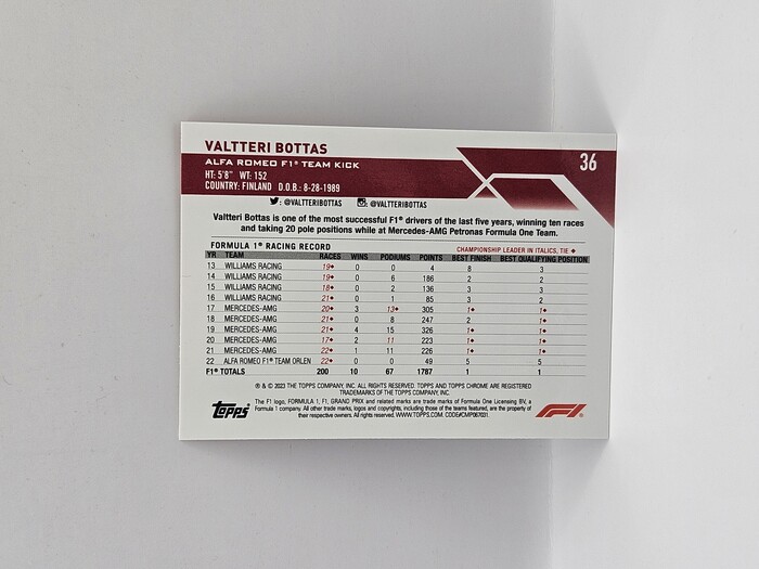 2023 Topps Chrome Formula 1 Valtteri Bottas orange wave /25 #36