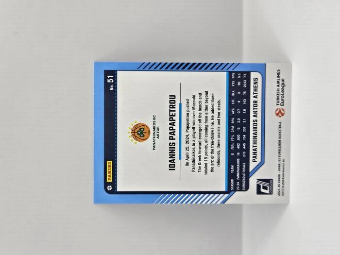 24-25 PANINI DONRUSS EUROLEAGUE PANATHINAIKOS IOANNIS PAPAPETROU PURPLE PRESS PROOF 238/275