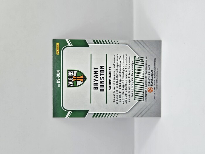 24-25 PANINI DONRUSS EUROLEAGUE ZALGIRIS BRYANT DUNSTON ''DOMINATORS'' PURPLE LASER AUTOGRAPH 24/25
