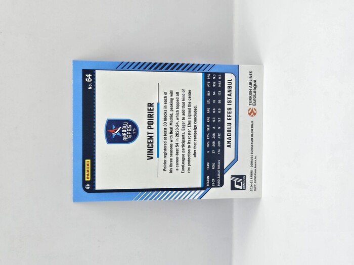 24-25 PANINI DONRUSS EUROLEAGUE ANADOLU EFES VINCENT POIRIER PURPLE LASER 48/99