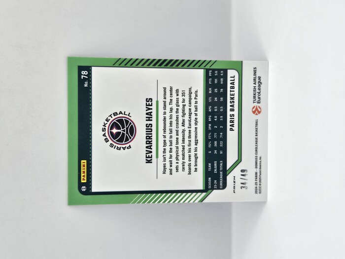 24-25 PANINI DONRUSS OPTIC EUROLEAGUE PARIS BASKETBALL KEVARRIUS HAYES BLUE 34/49