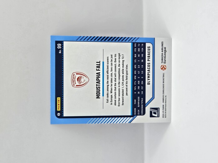 2024-25 PANINI DONRUSS EUROLEAGUE OLYMPIACOS MOUSTAPHA FALL PURPLE PRESS PROOF 037/275