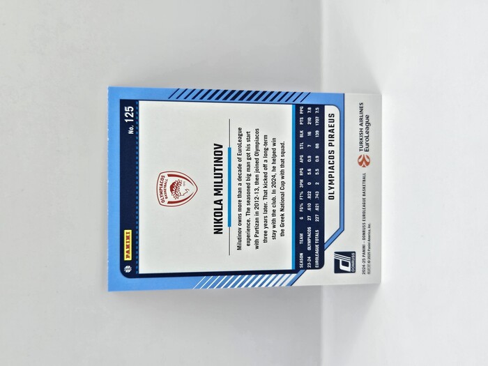 2024-25 PANINI DONRUSS EUROLEAGUE OLYMPIACOS NIKOLA MILUTINOV PURPLE PRESS PROOF 252/275