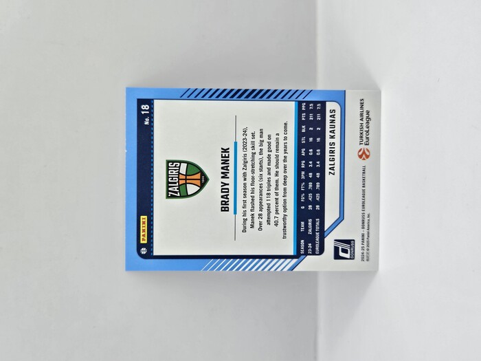 24-25 PANINI DONRUSS EUROLEAGUE ZALGIRIS BRADY MANEK SILVER LASER 126/149