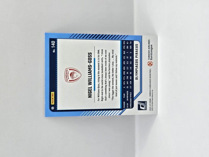 2024-25 PANINI DONRUSS EUROLEAGUE OLYMPIACOS NIGEL WILLIAMS-GOSS PURPLE PRESS PROOF 185/275