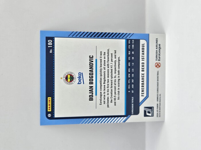 24-25 PANINI DORNUSS EUROLEAGUE FENERBAHCE BOJAN BOGDANOVIC PURPLE PRESS PROOF 225/275
