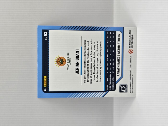 24-25 PANINI DONRUSS EUROLEAGUE PANATHINAIKOS JERIAN GRANT PURPLE LAZER 71/99