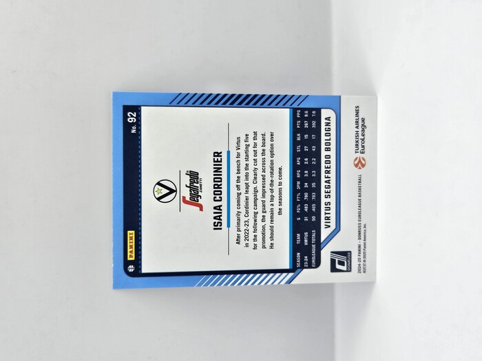 24-25 PANINI DONRUSS OPTIC EUROLEAGUE VIRTUS BOLOGNA ISAIA CORDINIER PURPLE PRESS PROOF 007/275