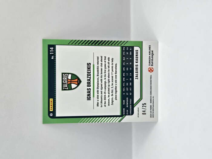 24-25 PANINI DONRUSS OPTIC EUROLEAGUE ZALGIRIS IGNAS BRAZDEIKIS 25TH ANNIVERSARY 04/25