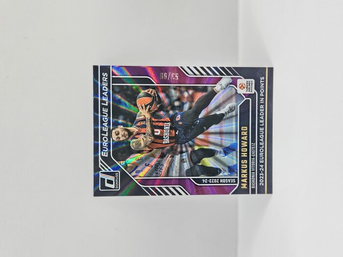 24-25 PANINI DONRUSS EUROLEAGUE BASKONIA MARKUS HOWARD ''EUROLEAGUE LEADERS'' PURPLE LASER 53/99