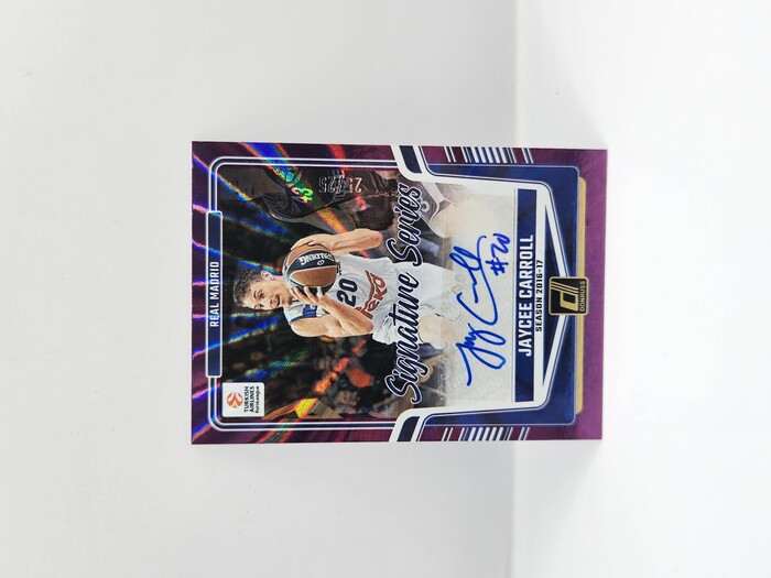 24-25 PANINI DONRUSS EUROLEAGUE REAL MADRID JAYCEE CARROLL PURPLE LASER AUTOGRAPH 25/25