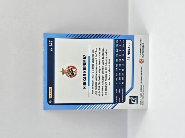 24-25 PANINI DONRUSS EUROLEAGUE MONACO FURKAN KORKMAZ PURPLE PRESS PROOF 006/275