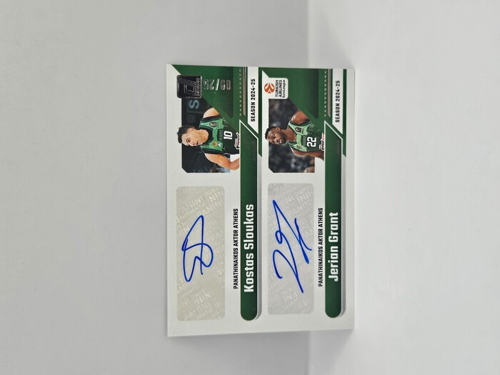 24-25 PANINI DONRUSS EUROLEAGUE PANATHINAIKOS KOSTAS SLOUKA X JERIAN GRANT DUAL AUTO 09/25