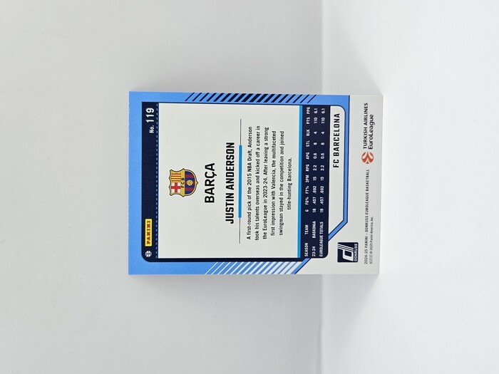 24-25 PANINI DORNUSS EUROLEAGUE BARCELONA JUSTIN ANDERSON SILVER LASER 108/149