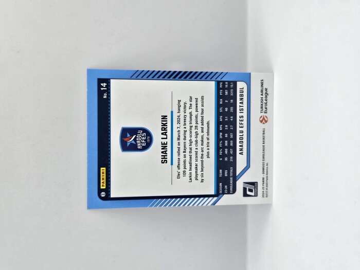 24-25 PANINI DONRUSS EUROLEAGUE ANADOLU EFES SHANE LARKIN PURPLE PRESS PROOF 234/275