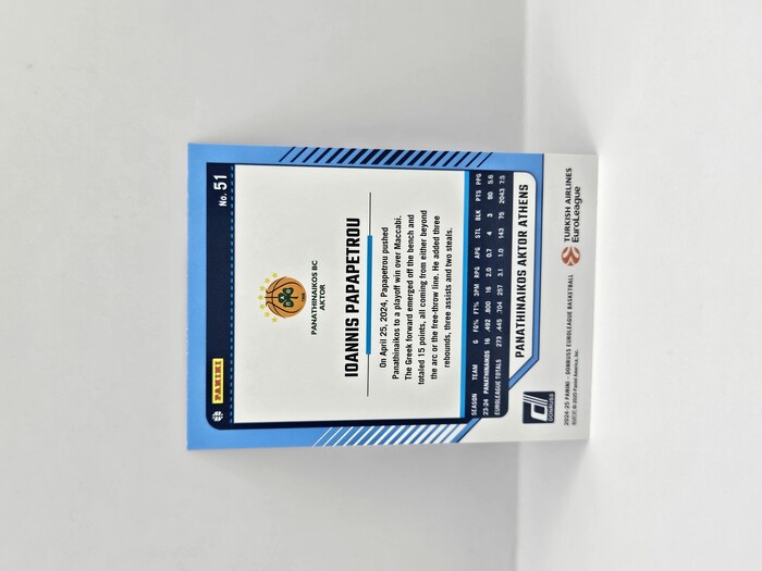 24-25 PANINI DONRUSS EUROLEAGUE PANATHINAIKOS IOANNIS PAPAPETROU BLUE LAZER 22/49