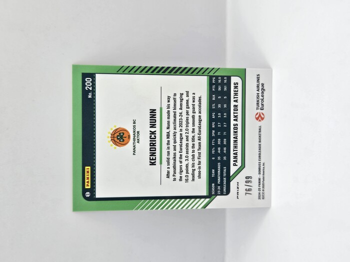 24-25 PANINI DONRUSS OPTIC EUROLEAGUE PANATHINAIKOS KENDRICK NUNN RED 76/99