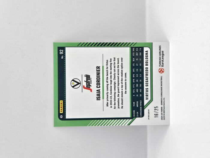 24-25 PANINI DONRUSS OPTIC EUROLEAGUE VIRTUS BOLOGNA ISAIA CORDINIER 25TH ANNIVERSARY 16/25