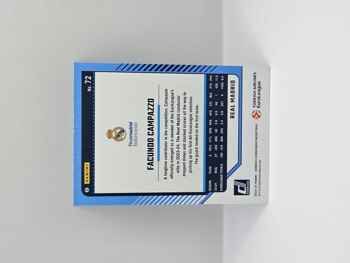 24-25 PANINI DONRUSS EUROLEAGUE REAL MADRID FACUNDO CAMPAZZO PURPLE PRESS PROOF 165/275