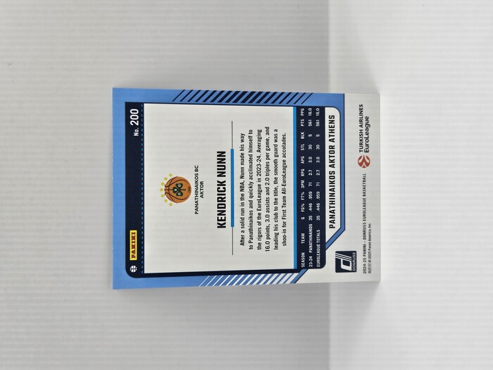 24-25 PANINI DONRUSS EUROLEAGUE PANATHINAIKOS KENDRICK NUNN SILVER LAZER 148/149