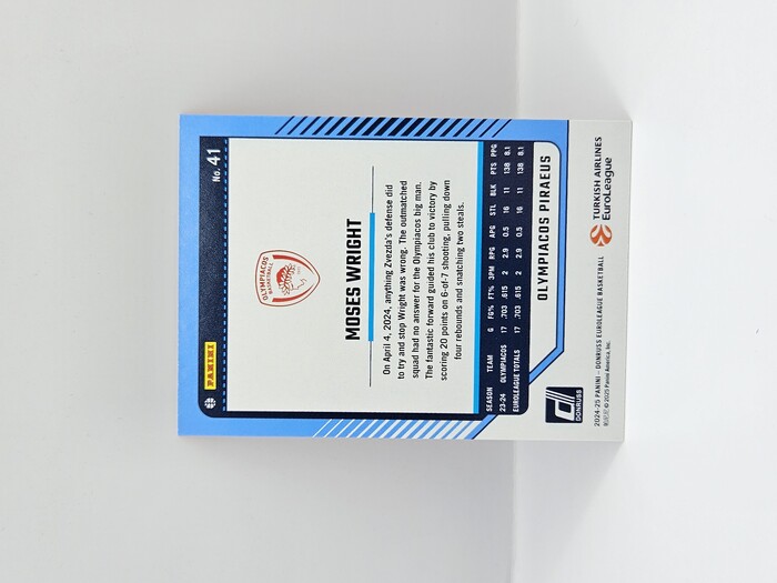 2024-25 PANINI DONRUSS EUROLEAGUE OLYMPIACOS MOSES WRIGHT ORANGE LASER 64/75
