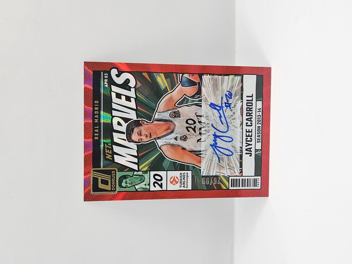 24-25 PANINI DONRUSS EUROLEAGUE REAL MADRID JAYCEE CARROLL ''NET MARVELS'' RED LASER AUTOGRAPH 26/99