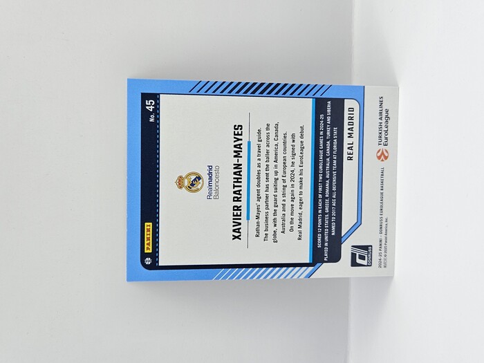 24-25 PANINI DONRUSS EUROLEAGUE REAL MADRID XAVIER RATHAN-MAYES PURPLE PRESS PROOF 141/275