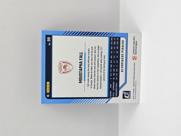 2024-25 PANINI DONRUSS EUROLEAGUE OLYMPIACOS MOUSTAPHA FALL PURPLE PRESS PROOF 028/275