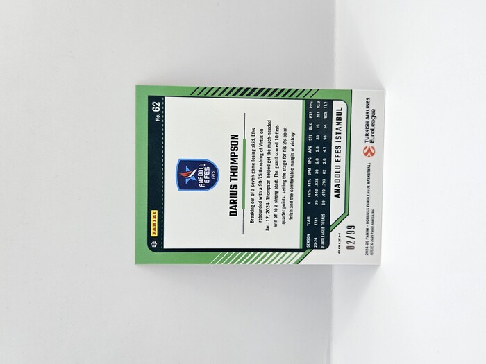 24-25 PANINI DONRUSS OPTIC EUROLEAGUE ANADOLU EFES DARIUS THOMPSON RED 02/99 