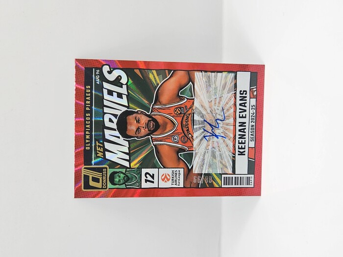 2024-25 PANINI DONRUSS EUROLEAGUE OLYMPIACOS KEENAN EVANS ''NET MARVELS'' RED LASER AUTOGRAPH 88/99